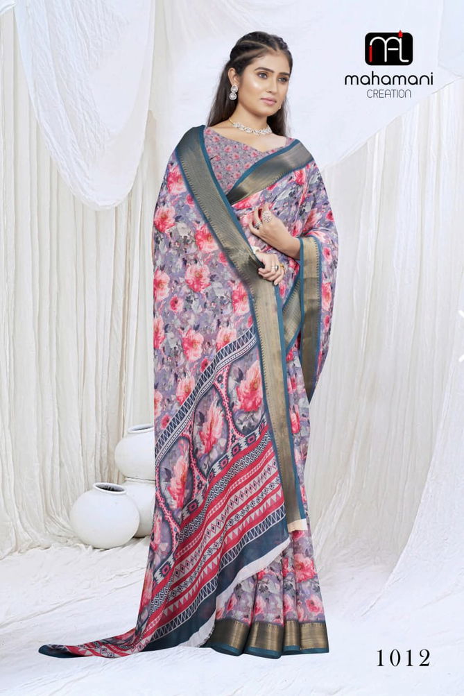 Devsena By Mahamani Zari Border Digital Printed Sarees Wholesalers In Delhi